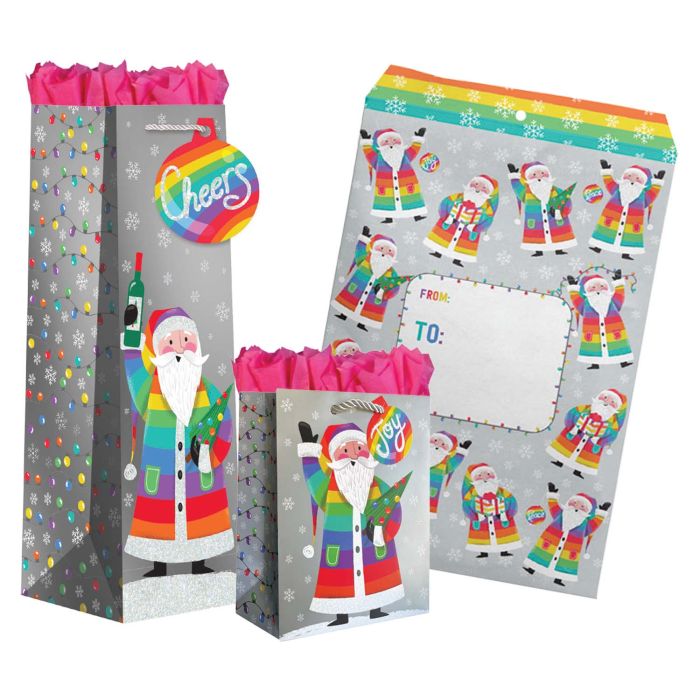 Rainbow Santa Gift Bags, Wrapping Paper, & Mailers