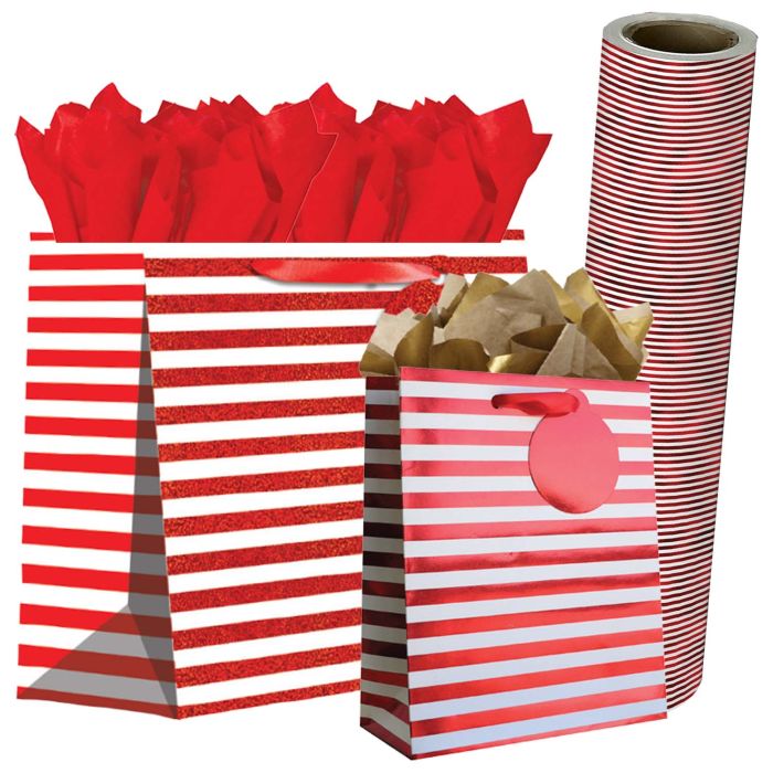 Red White Stripe Gift Bags & Wrapping Paper