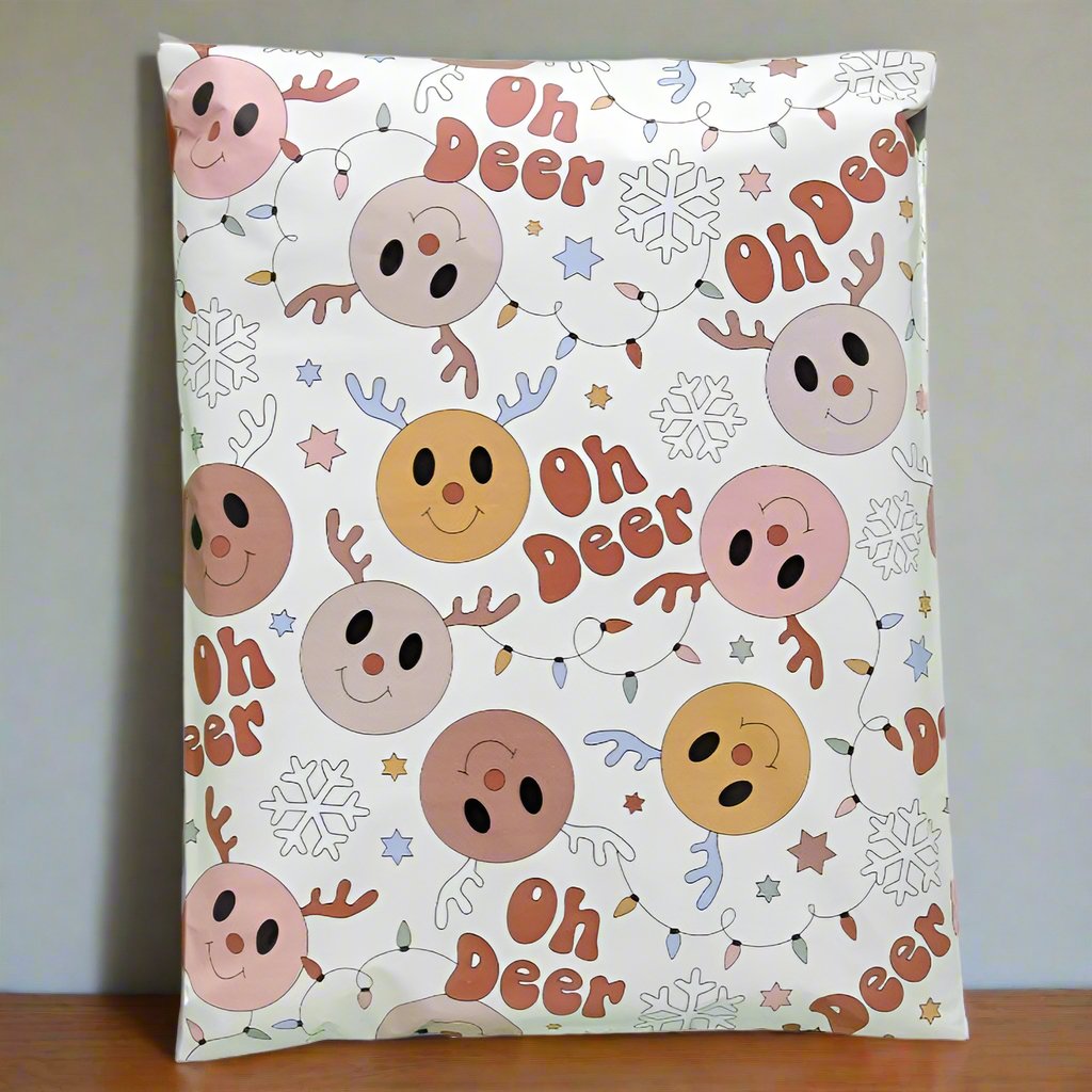Reindeer Poly Mailers Size 12x15.5 Christmas Deer Shipping Bags