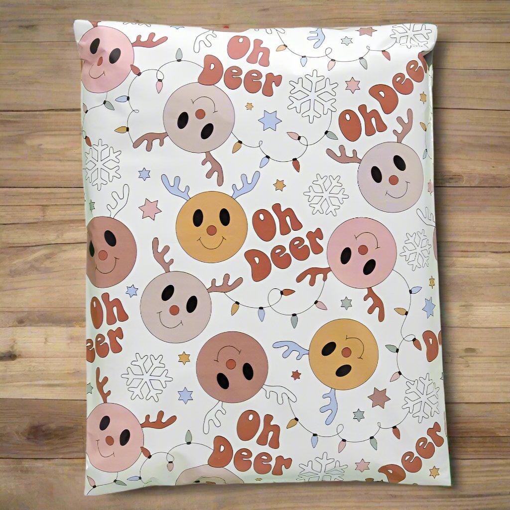 Reindeer Poly Mailers Size 12x15.5 Christmas Deer Shipping Bags