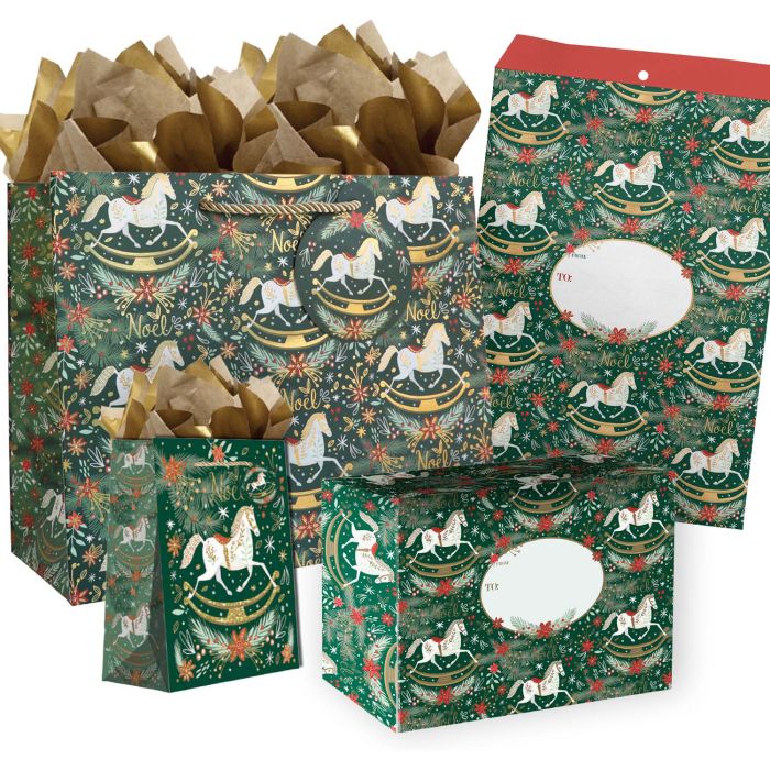Rocking Horse Noel Gift Bags, Wrapping Paper, & Mailers
