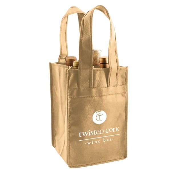 Natural - 4 Bottle Reusable Wine Tote - 7 x 7 x 11" (20 in. Handle)