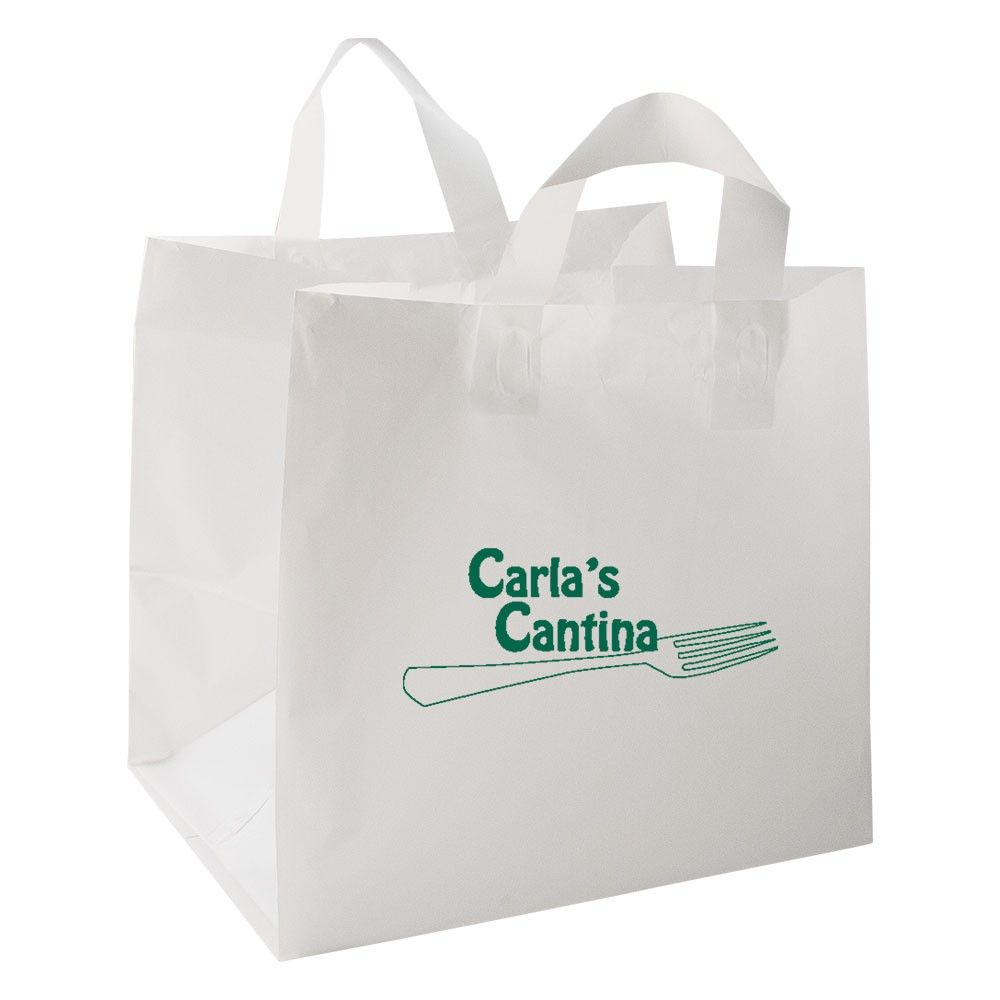 White - Restaurant Take-Out Bag - Cardboard Bottom - 12 x 10 x 14" (2.25 mil)