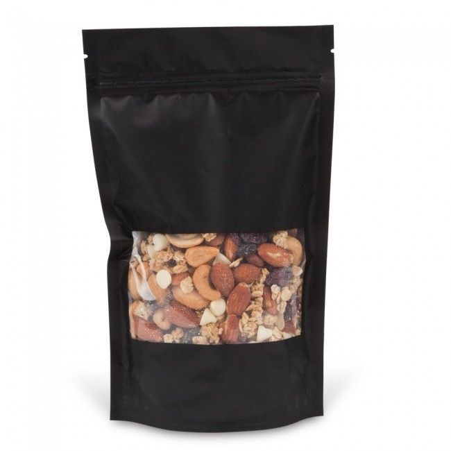 Satin Black - Stand Up Zipper Pouch - Window - 5-1/2 x 2-1/2 x 9-1/8"