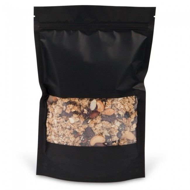 Satin Black - Stand Up Zipper Pouch - Window - 6-5/8 x 2-1/2 x 10-1/8"