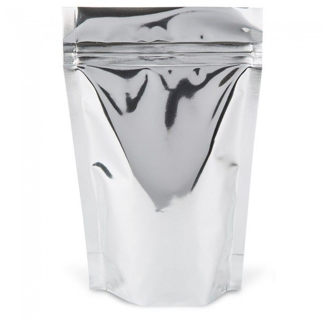 Solid Metallic Silver - Stand Up Zipper Pouch - 6-5/8 x 2-1/2 x 10-1/8"