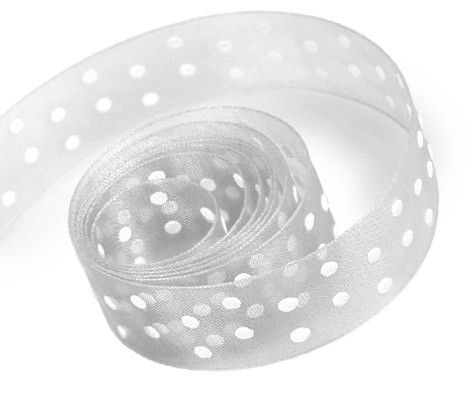 Shell Gray / White Dot - Sheer Confetti Ribbon - 7/8" x 100 Yards