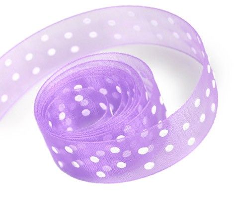 Light Orchid / White Dot - Sheer Confetti Ribbon - 7/8" x 25 Yards
