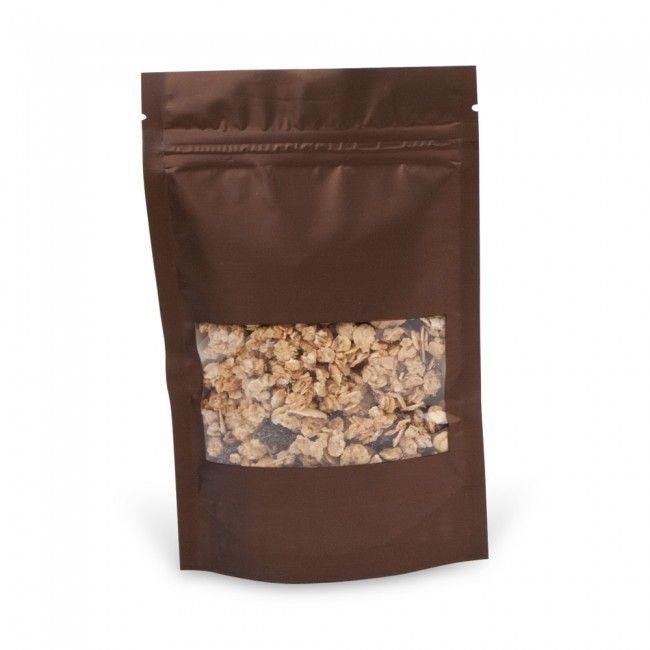 Satin Brown - Stand Up Zipper Pouch - Window - 4-5/8 x 2 x 7-1/8"