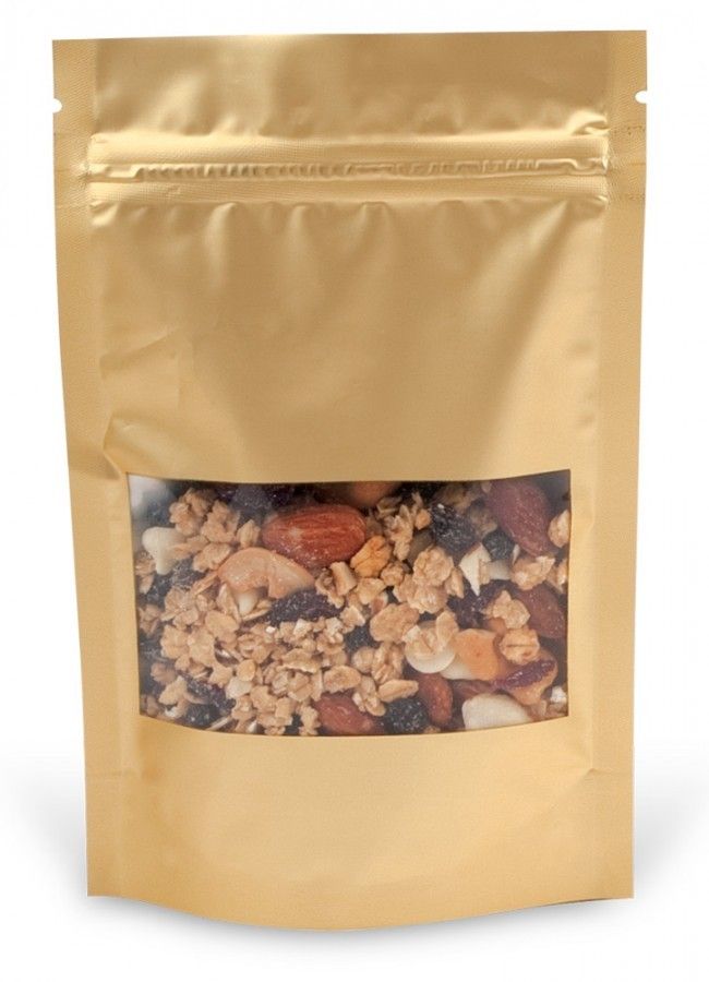 Satin Gold - Stand Up Zipper Pouch - Window - 4-5/8 x 2 x 7-1/8"