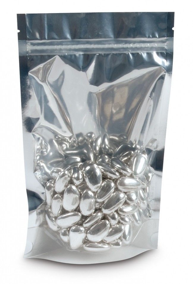 Clear Front Metallic Silver - Stand Up Zipper Pouch - 4-5/8 x 2 x 7-1/8"