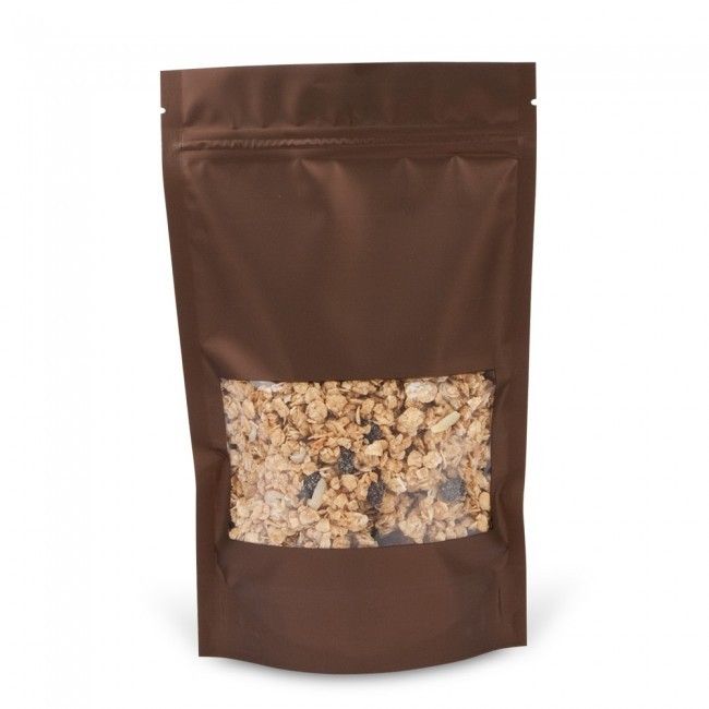 Satin Brown - Stand Up Zipper Pouch - Window - 5-1/2 x 2-1/2 x 9-1/8"