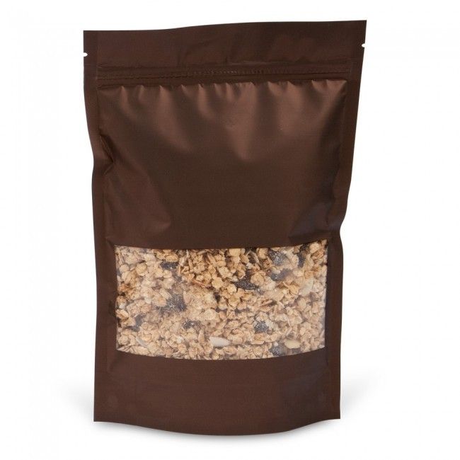 Satin Brown - Stand Up Zipper Pouch - Window - 6-5/8 x 2-1/2 x 10-1/8"