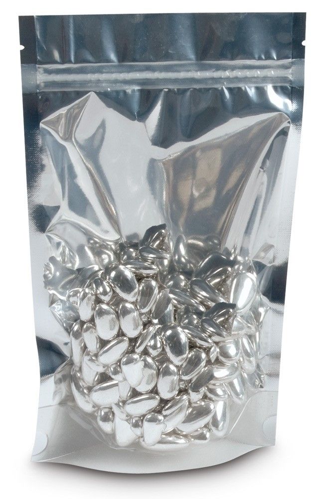 Clear Front Metallic Silver - Stand Up Zipper Pouch - 6-5/8 x 2-1/2 x 10-1/8"