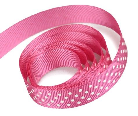 Hot Pink / White Dots - El Darado Swiss Dot Ribbon - 7/8" x 100 Yards