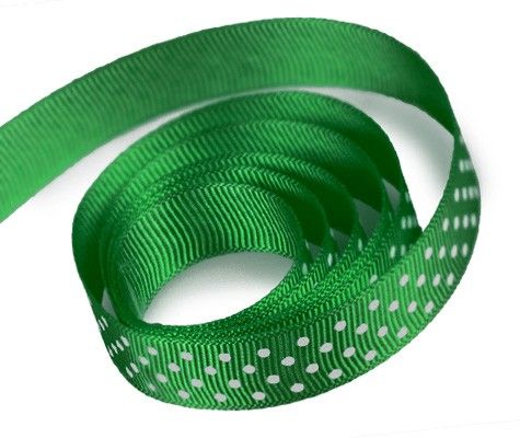 Emerald / White Dot - El Darado Swiss Dot Ribbon - 7/8" x 100 Yards