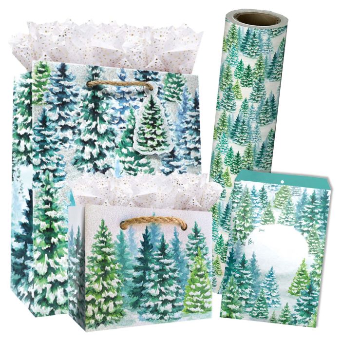 Snowy Trees Gift Bags, Wrapping Paper, & Mailers
