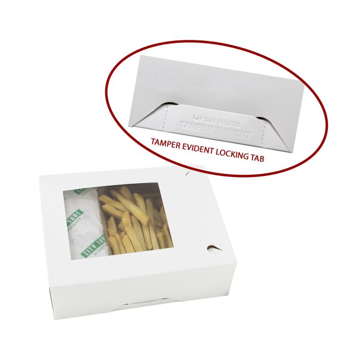 White - Windowed Tamper Evident Take Out Box (6 Corner Style) - 9-1/4 x 7-3/8 x 3-1/8"