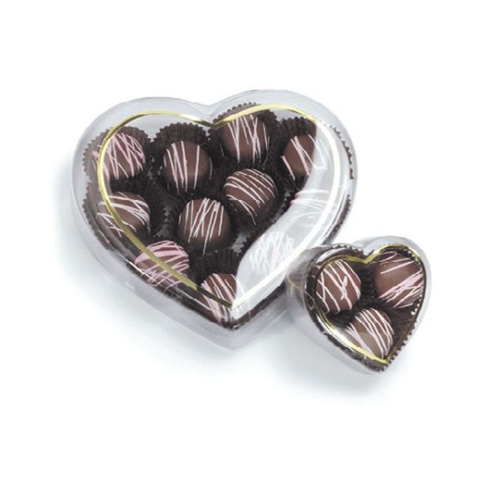 Clear - Gold Trim - Heart Shaped Candy Box - (1/2 lb) 6-3/8 x 5-1/2 x 1"