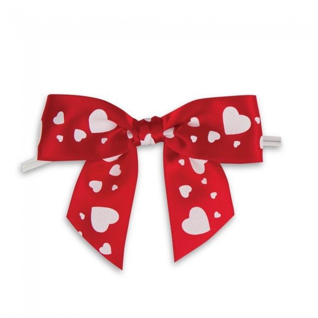Red Valentine - Bow with Twist Tie - 3-1/2" Width Bow - 4" Twist Tie