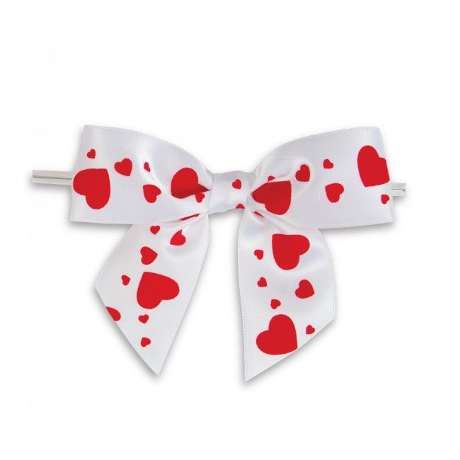 White/Red Valentine - Bow with Twist Tie - 3-1/2" Width Bow - 4" Twist Tie