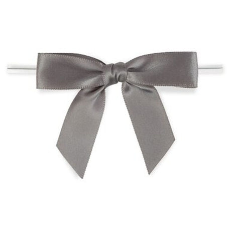 Grey - Bow with Twist Tie - 2-3/4" Width Bow - 4" Twist Tie