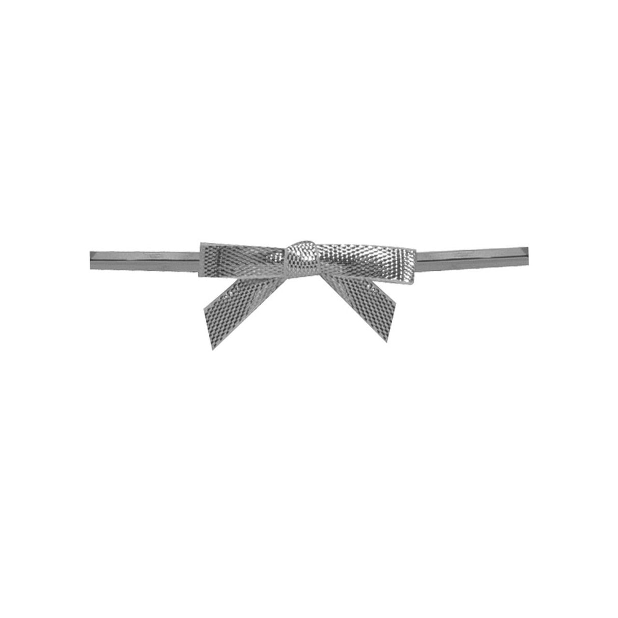 Silver - Bow with Twist Tie - 1-5/8" Width Bow - 3" Twist Tie