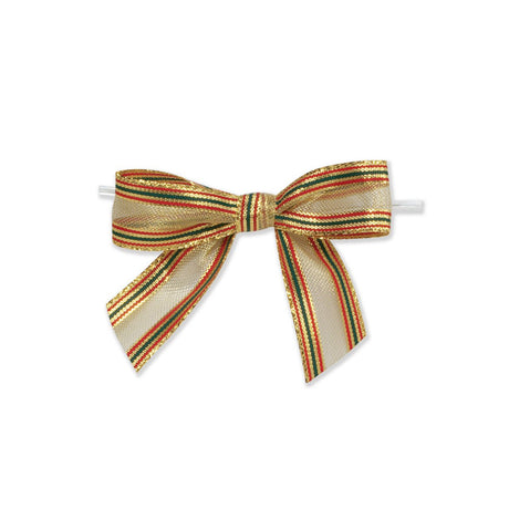 Xmas Metallic - Bow with Twist Tie - 3-1/2" Width Bow - 4" Twist Tie