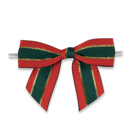 Grosgrain Christmas - Bow with Twist Tie - 3-1/2" Width Bow - 4" Twist Tie
