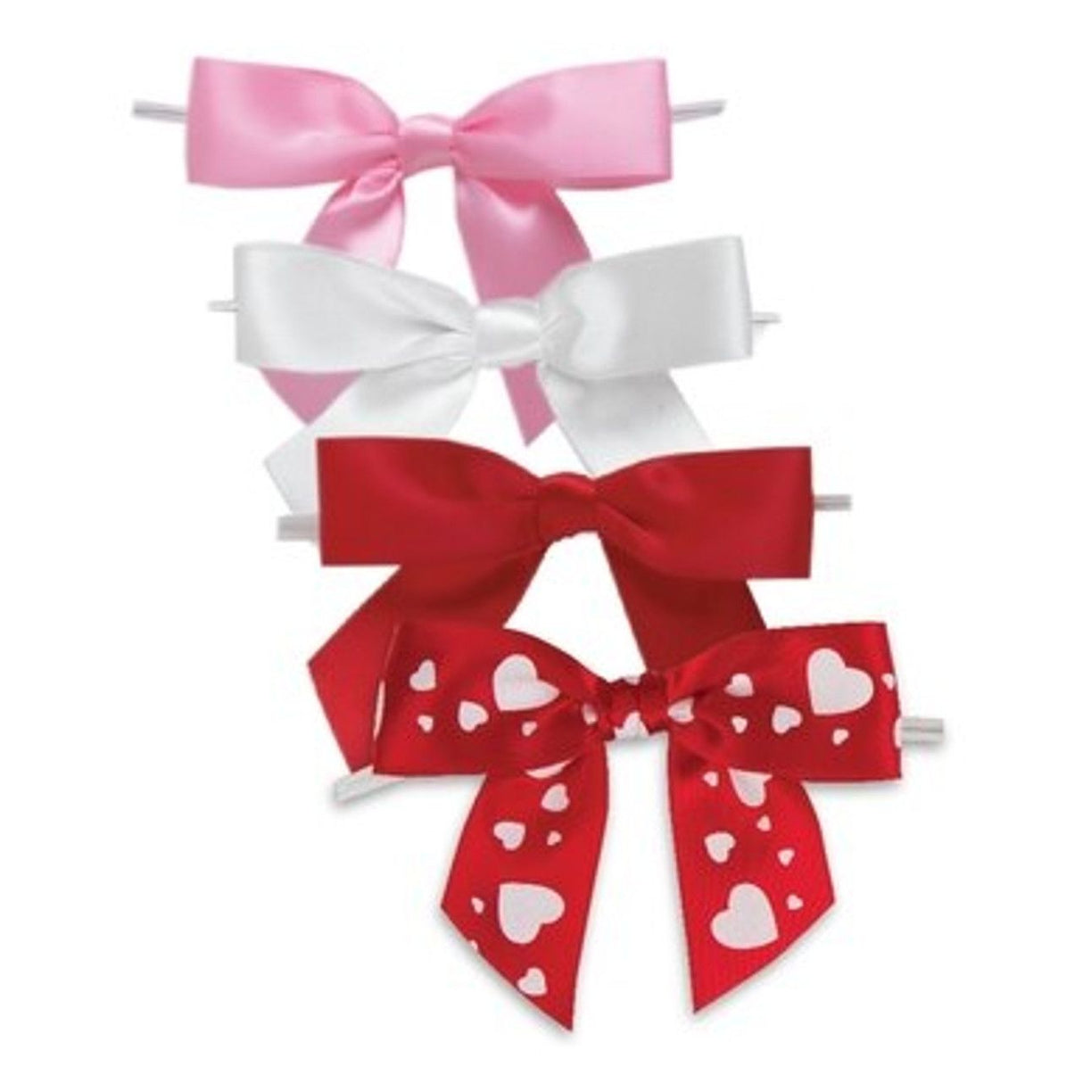 Valentine (Pink / White / Red) - Bow with Twist Tie - 3-1/2" Width Bow - 4" Twist Tie