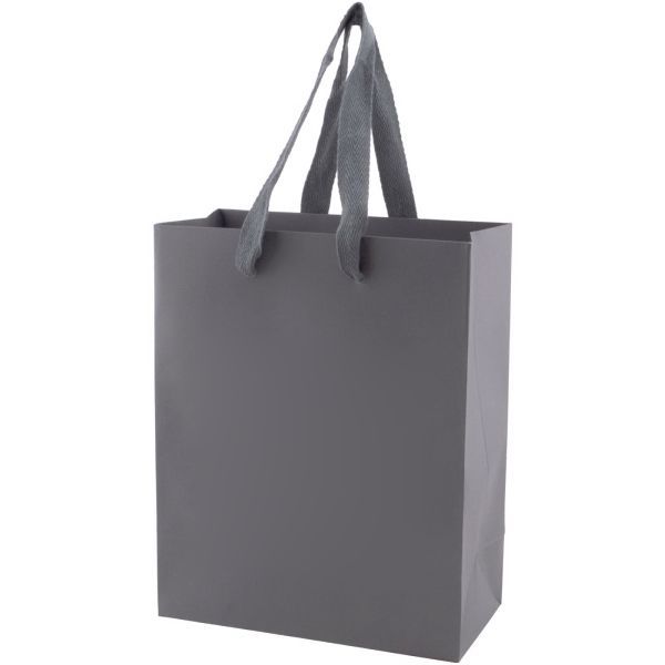 Uptown Charcoal- Twill Ribbon Handle Gift Bag - 8 x 4 x 10"