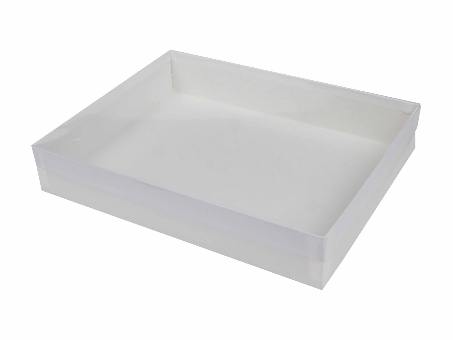 White Swirl Base / Clear Lid - Presentation Box - 11-1/4 x 8-3/4 x 2"
