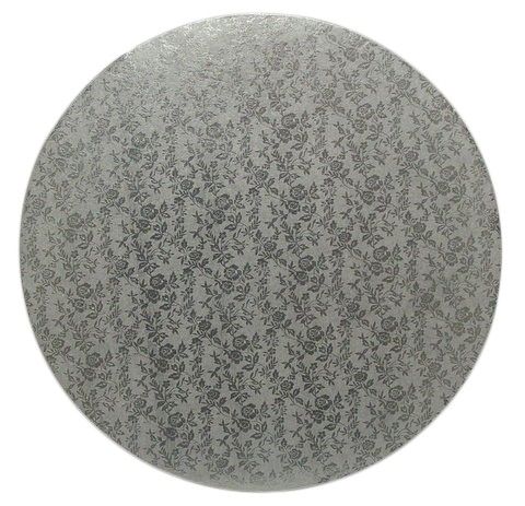 Rose Design Embossed Silver Foil - Round Cake Drum - 14" Round