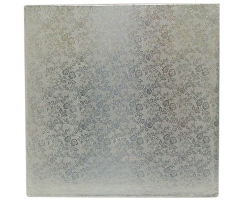 Rose Design Embossed Silver Foil - Square Cake Drum - 14" Square