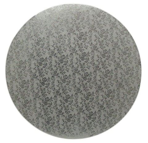 Rose Design Embossed Silver Foil - Round Cake Drum - 16" Round
