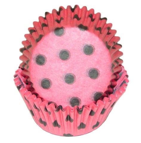 Hot Dots - Hot Pink W/Brown Dots - Baking Cup - 2" (Dia) x 1-1/4" (H)