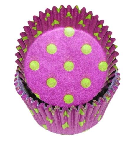 Hot Dots - Purple W/Lime Dots - Baking Cup - 2" (Dia) x 1-1/4" (H)