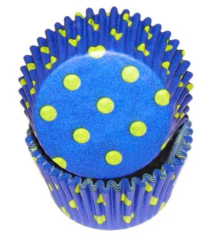 Hot Dots - Blue W/Yellow Dots - Baking Cup - 2" (Dia) x 1-1/4" (H)
