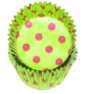 Hot Dots - Lime W/Hot Pink Dots - Baking Cup - 2" (Dia) x 1-1/4" (H)