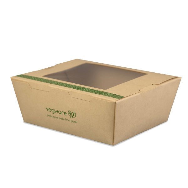Vegware 45 oz Window Food Box Bamboo Paper with PLA Window Compostable (QTY 200), SKU VW-PPRBW45