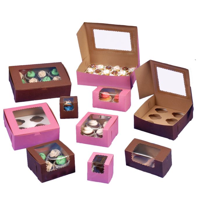 Brown & Pink Window Cupcake Boxes
