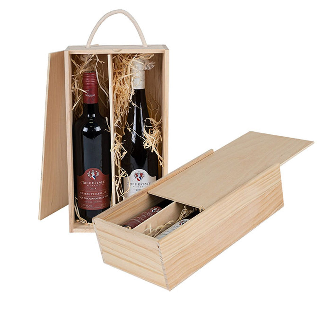 Pine Wood - Wooden Wine Box - Two Bottle - 13-1/2 x 7 x 3-1/2"