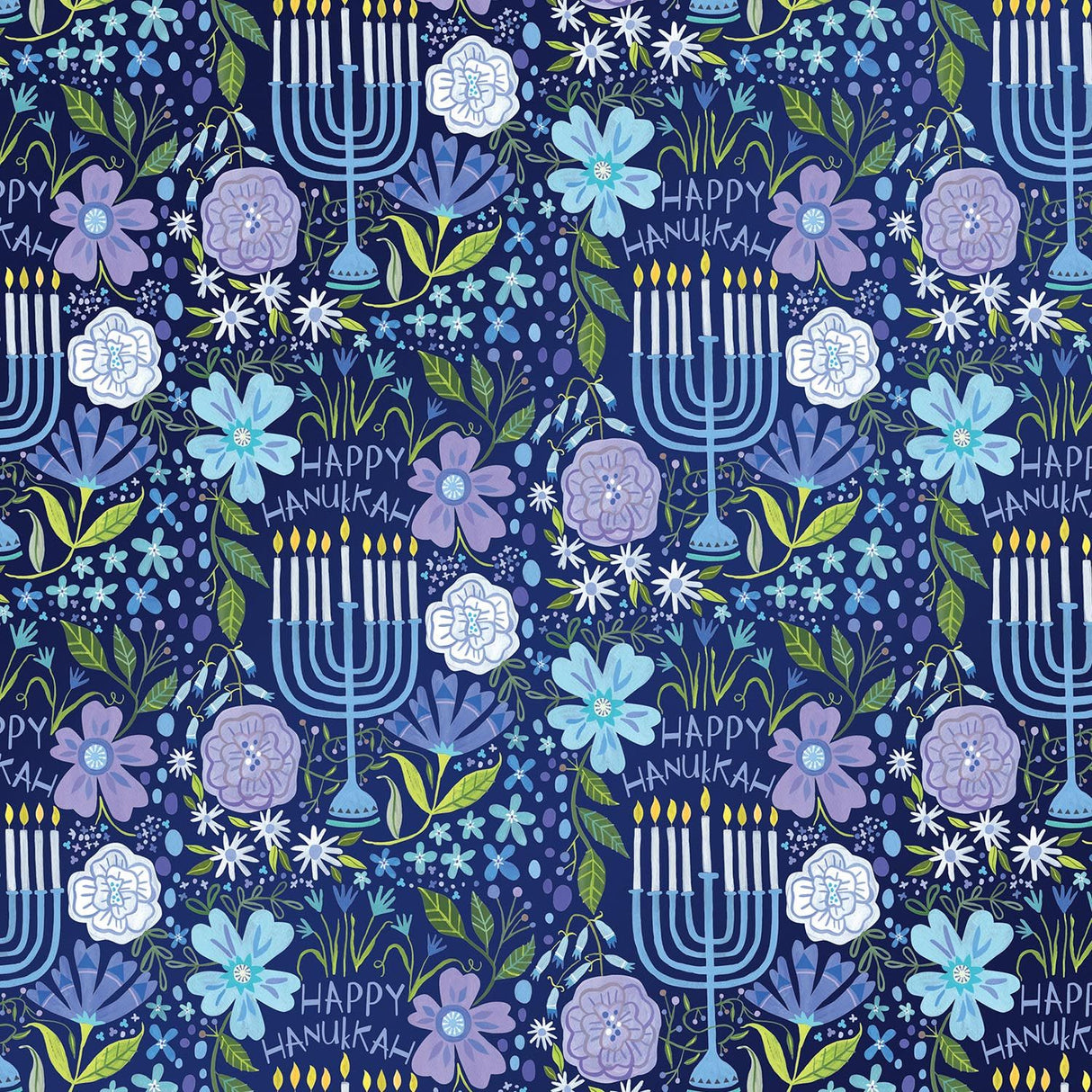 Floral Menorah - Gift Wrap - Jumbo Roll (30" x 10 ft.)