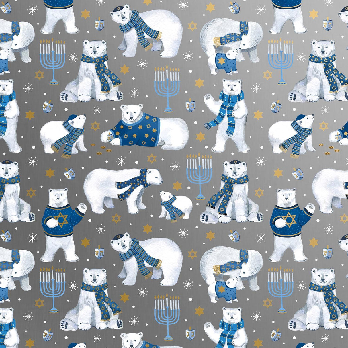Hanukkah Bears - Gift Wrap - Jumbo Roll (30" x 10 ft.)
