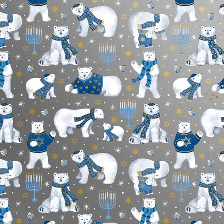 Hanukkah Bears - Gift Wrap - Jumbo Roll (30" x 10 ft.)