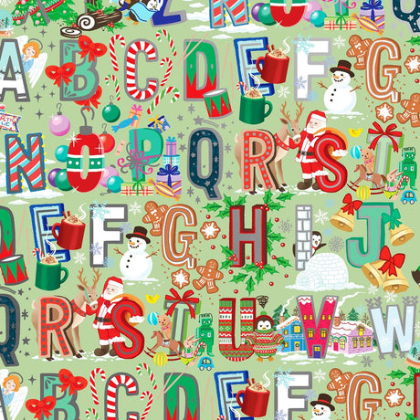 Christmas Alphabet Mint - Gift Wrap - Jumbo Roll (30" x 10 ft.)