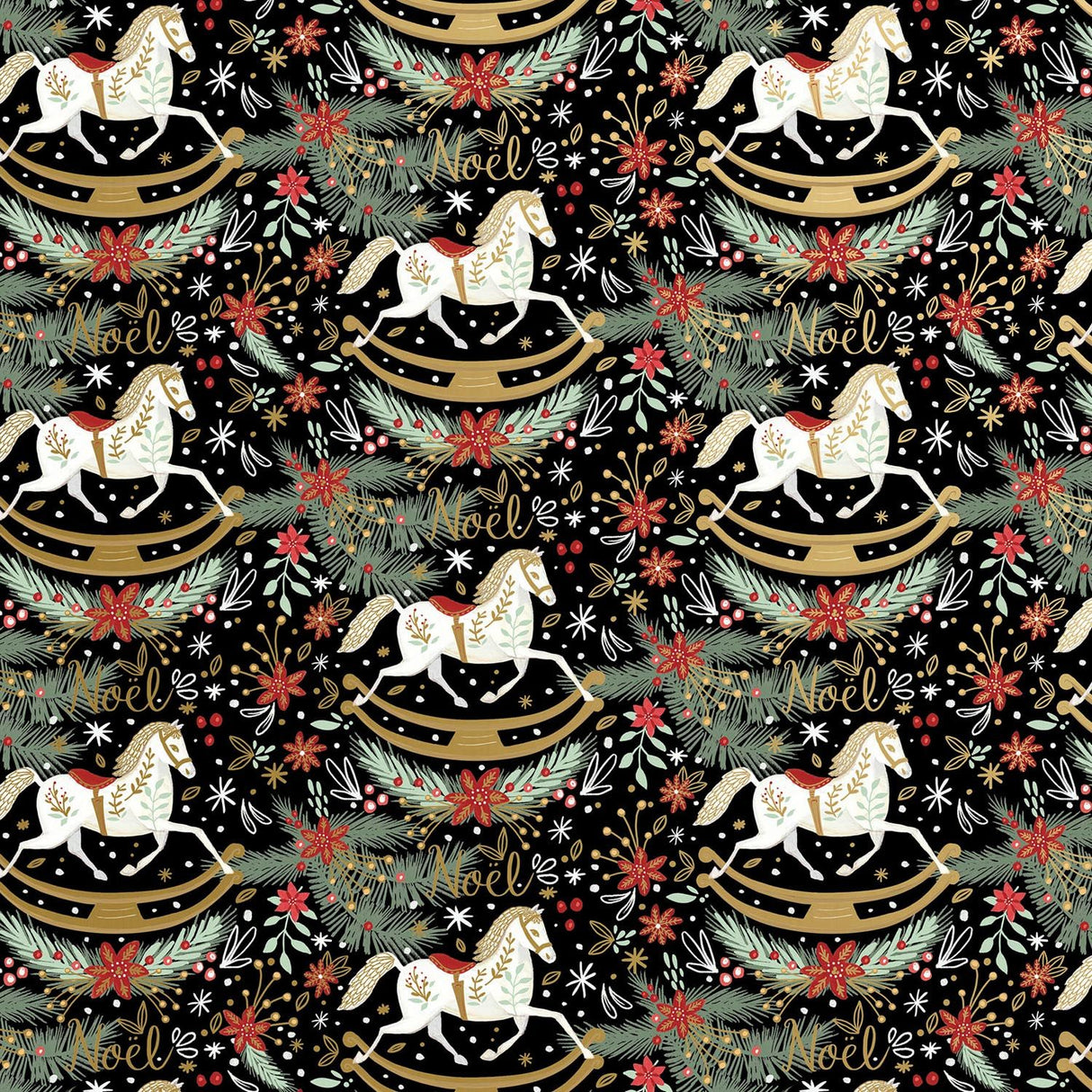 Rocking Horse Noel Black - Gift Wrap - Ream Gift Wrap Roll (30" x 833 ft.)