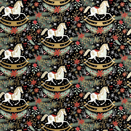 Rocking Horse Noel Black - Gift Wrap - Ream Gift Wrap Roll (30" x 833 ft.)