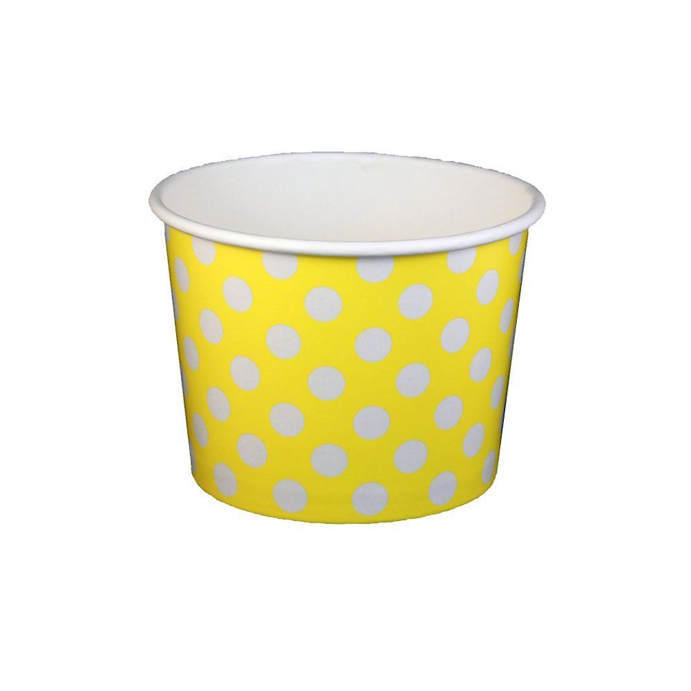 Polka Dot Yellow - Ice Cream Cup - (16 oz) 4-3/8" Dia x 3-1/4" H