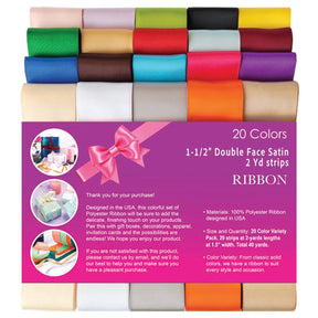 20 Colors - Double Face Satin Variety Pack Ribbon - 1-1/2" x 2yd.